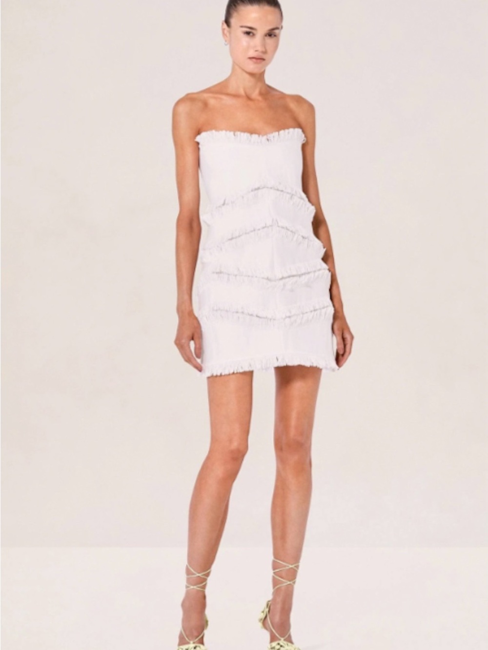 Alexis Strapless White Fringe Mini Dress
